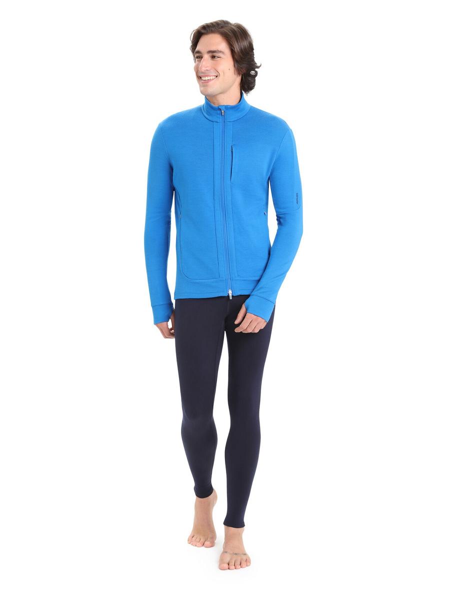 Icebreaker Merino Quantum III Long Sleeve Zip Férfi Kapucnis Pulóver Kék | HU 1262WNBY